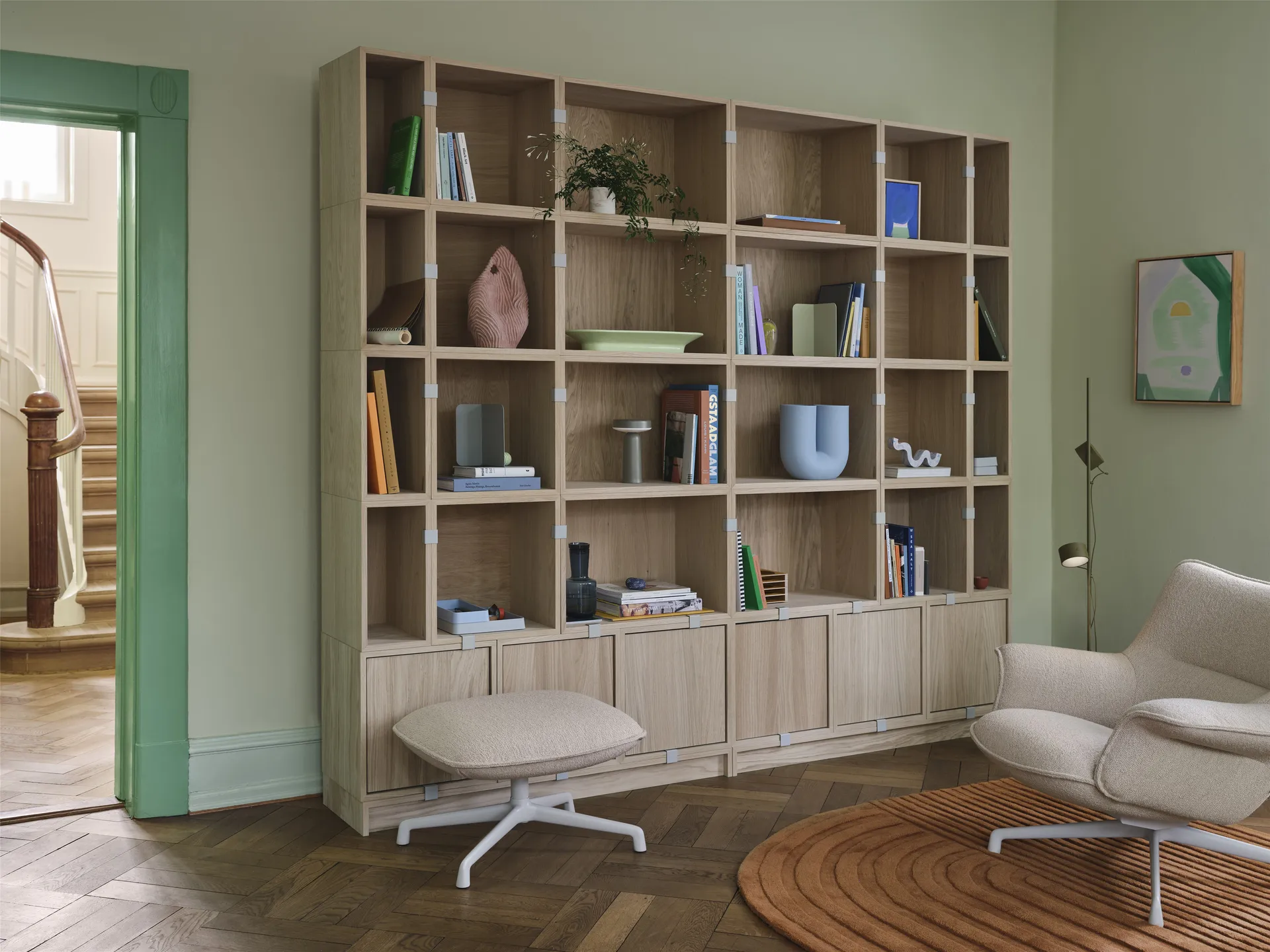 Stacked förvaringssystem bokhylla konfiguration 1, Brown Green Muuto