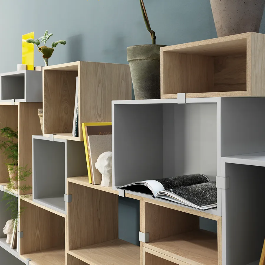 Stacked förvaringssystem small med ryggskiva, Oak Muuto
