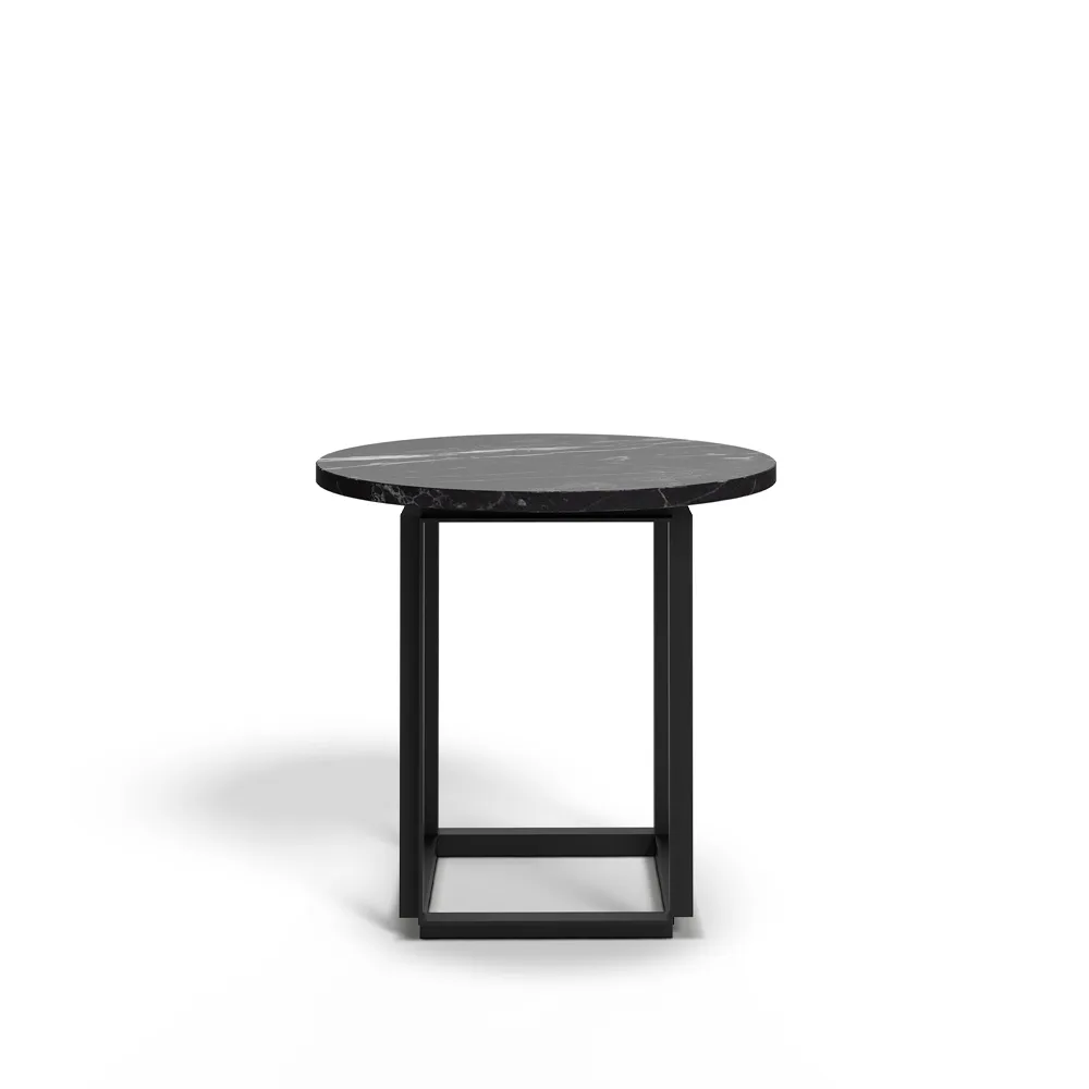 Florence sidobord, black marquina marble, ø50 cm, svart stativ New Works