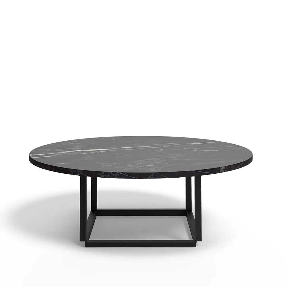 Florence soffbord, Black marquina marble, ø90 cm, svart stativ New Works