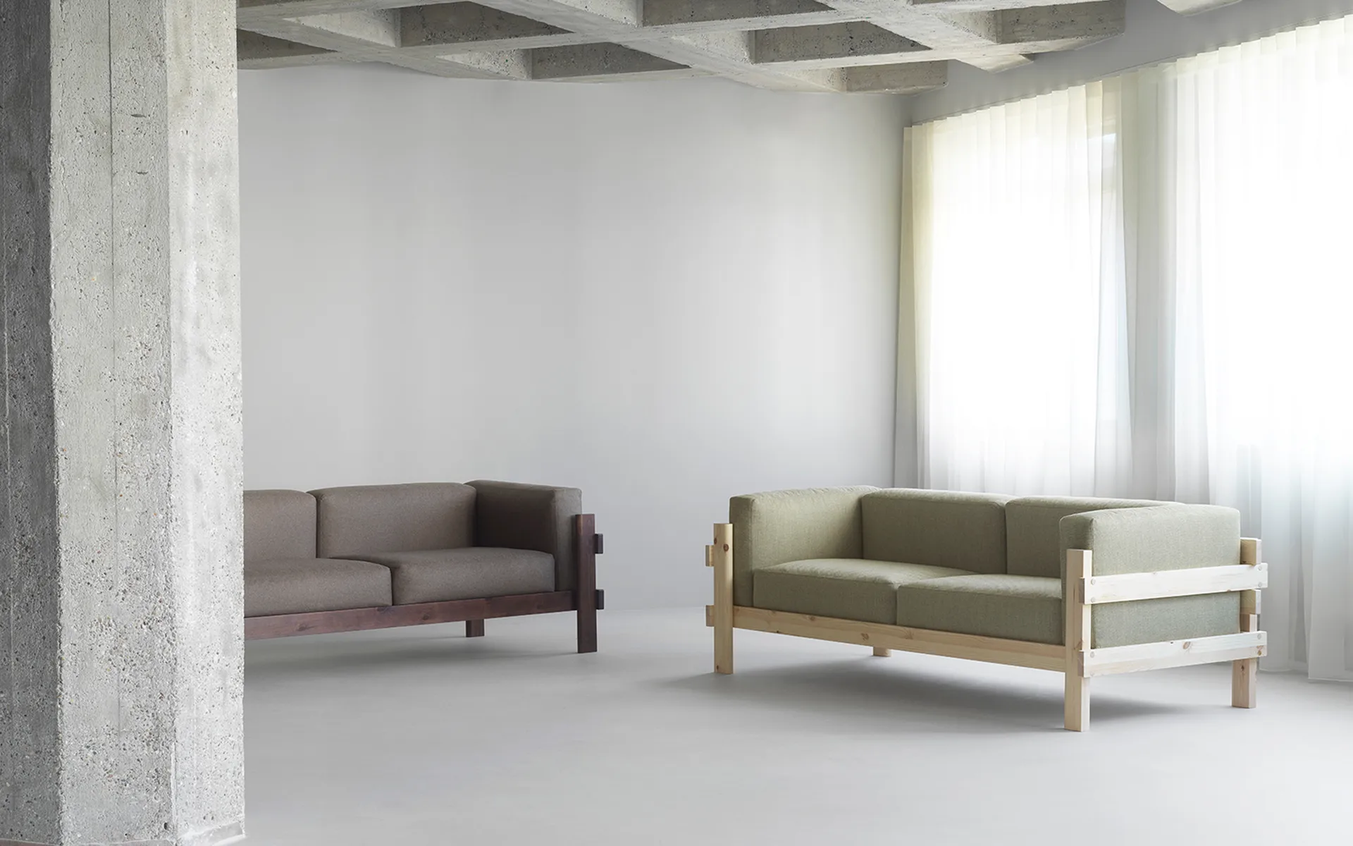 Kube soffa, Lackerad furu-tyg Remix 143 Grey, 220 cm Normann Copenhagen