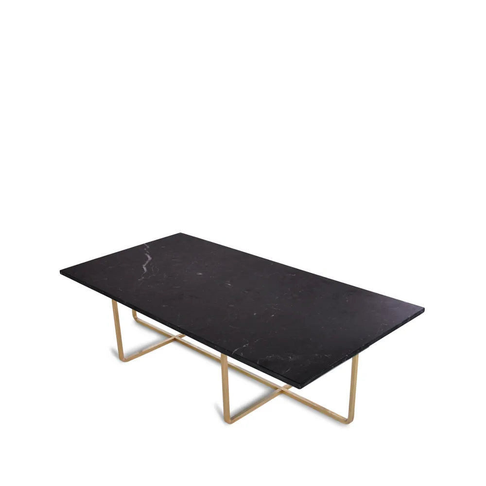 Ninety soffbord rektangulärt, Marmor marquina, mässingsstativ OX Denmarq