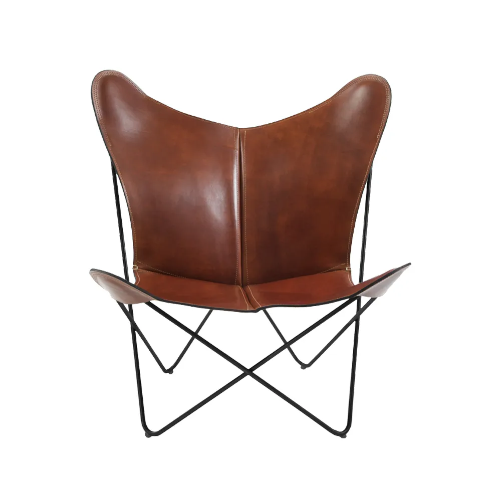 Papillon fladdermusfåtölj, läder cognac, svart stativ OX Denmarq