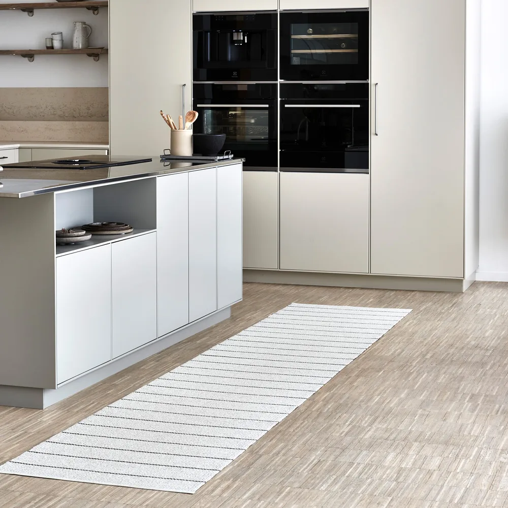 Carl gångmatta, vanilla/white, 70x350 cm Pappelina