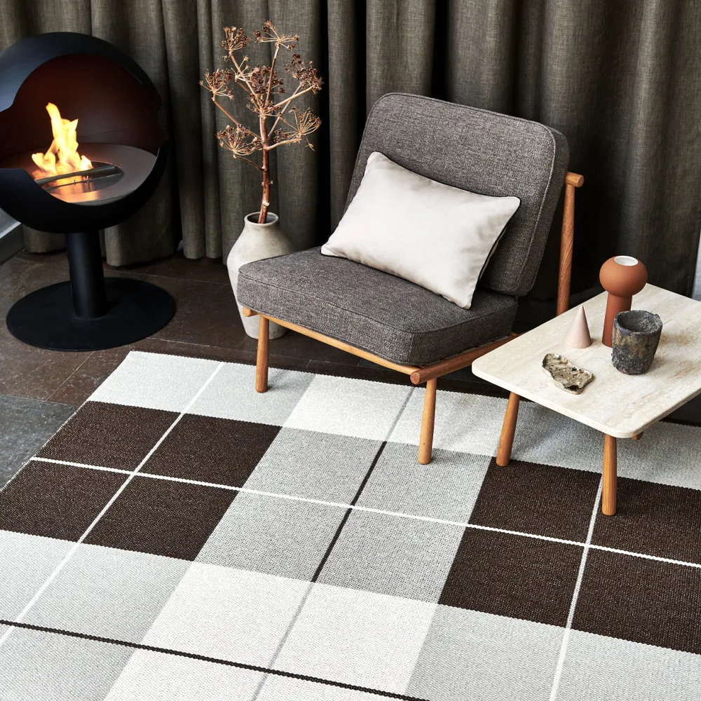 Ed gångmatta, dark linen/fossil grey/vanilla, 70x140 cm Pappelina