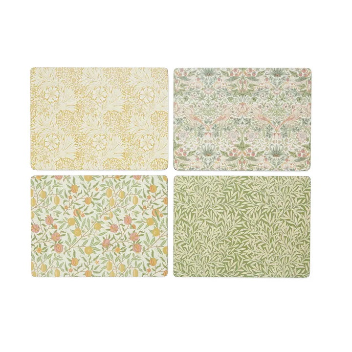 Morris & Co Simpley mixed bordstablett 4 delar - Fruit, Willow, Strawberry Thief, Marigold - Pimpernel