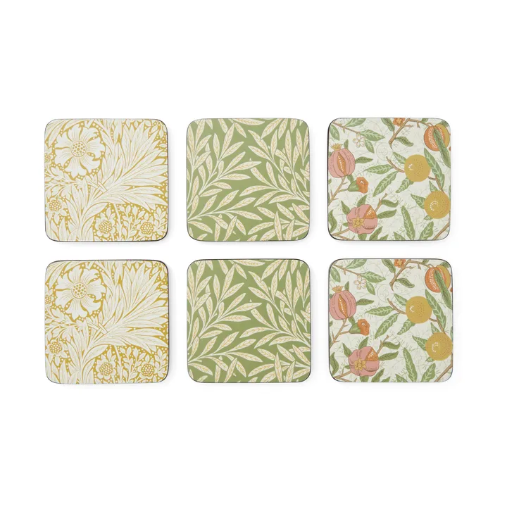 Morris & Co Simpley mixed glasunderlägg 6 delar - Fruit, Willow, Marigold - Pimpernel