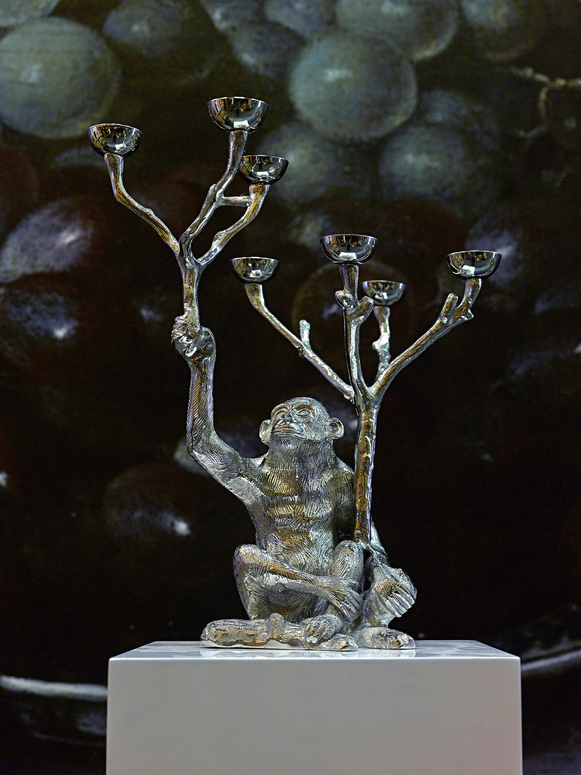 Monkey ljusstake 40 cm, Silver POLSPOTTEN