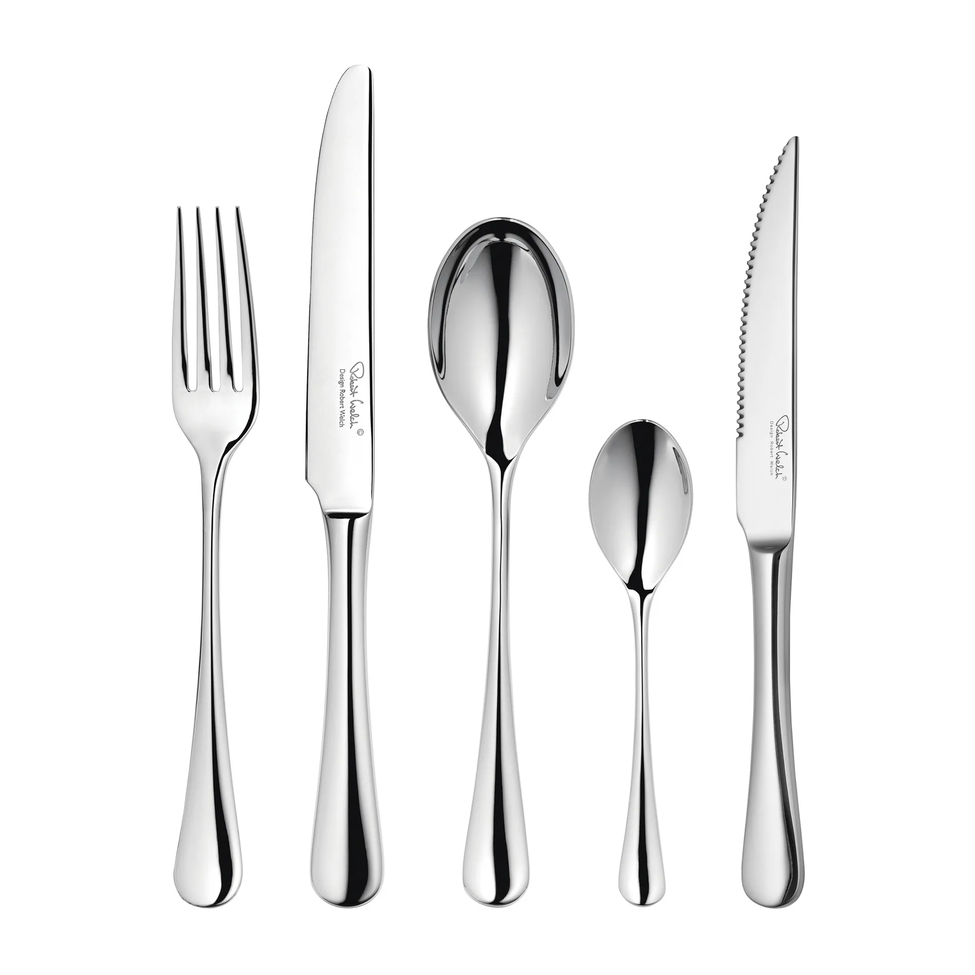 Radford bestickset blank, 24 delar + 6 grillknivar Robert Welch