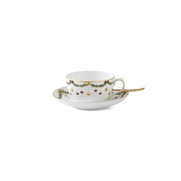 Star Fluted Christmas kopp med fat - 32 cl - lågt handtag - Royal Copenhagen