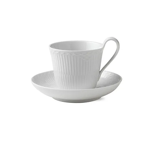 White Fluted Half Lace kopp med fat, 25 cl Royal Copenhagen
