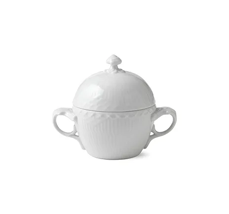 White Fluted Half Lace sockerskål med lock, 20 cl Royal Copenhagen