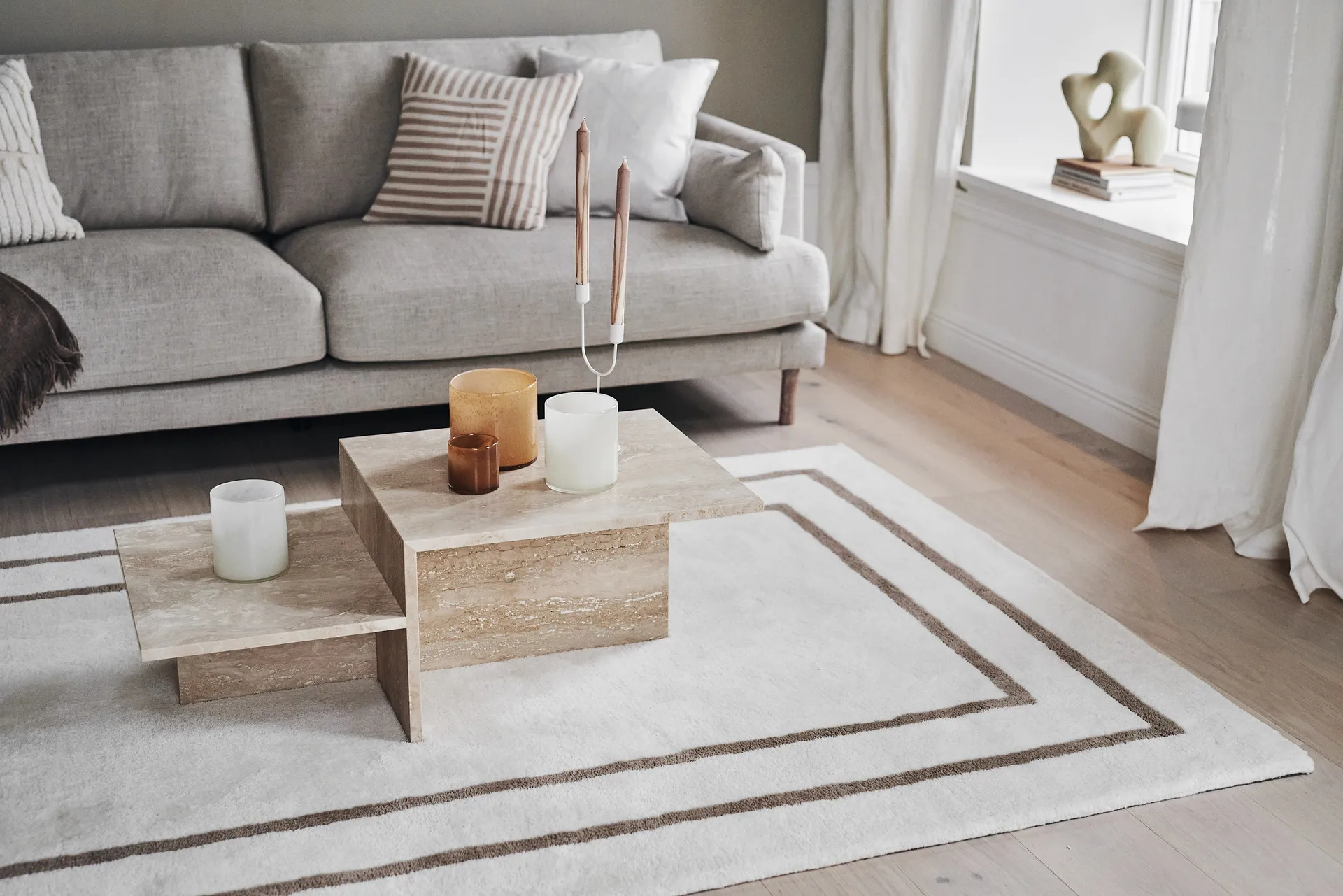 Borders ullmatta, Vit-beige 170x240 cm Scandi Living