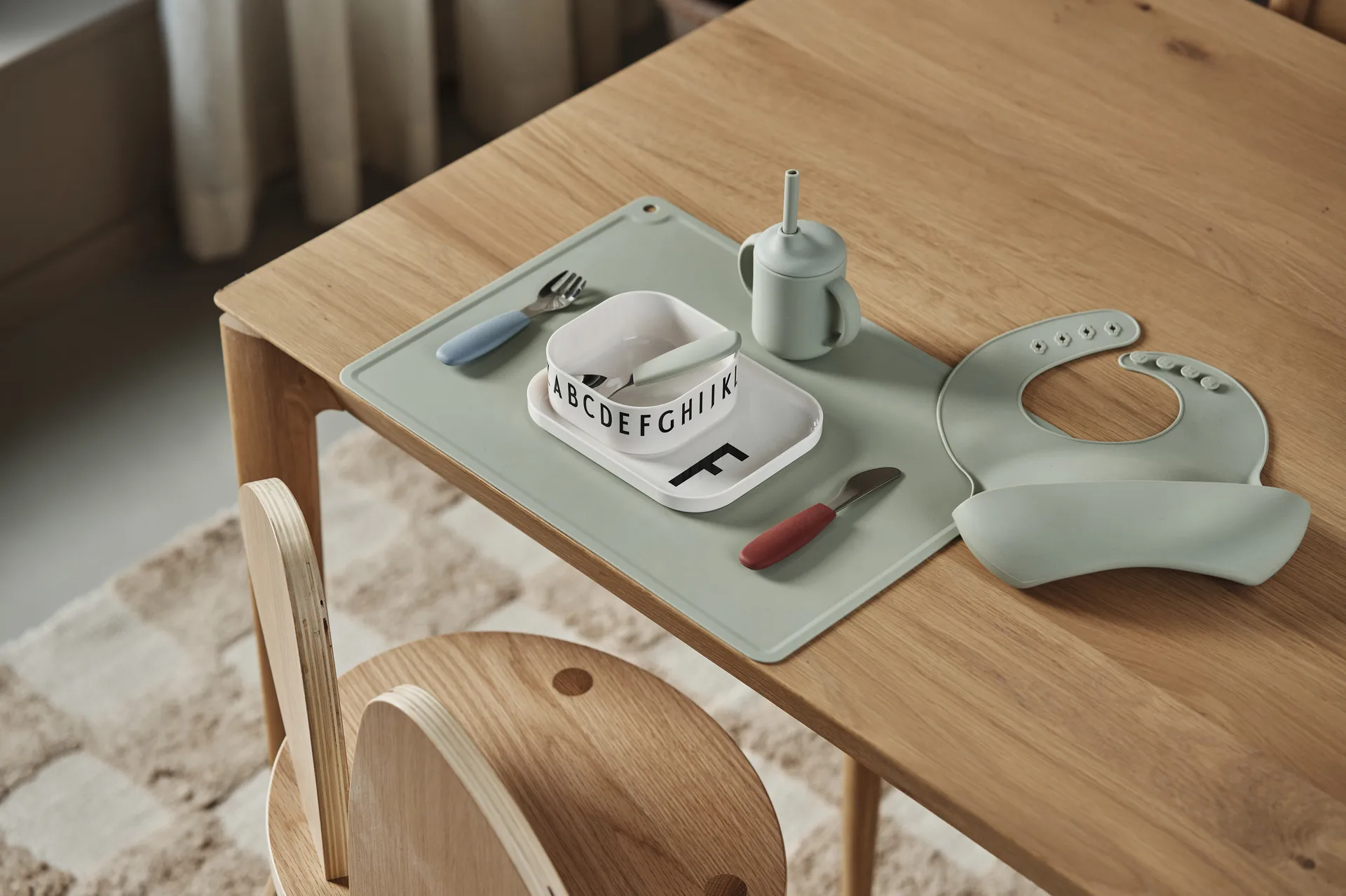 Dine bestickset silikon 3 delar, Green-blue Scandi Living