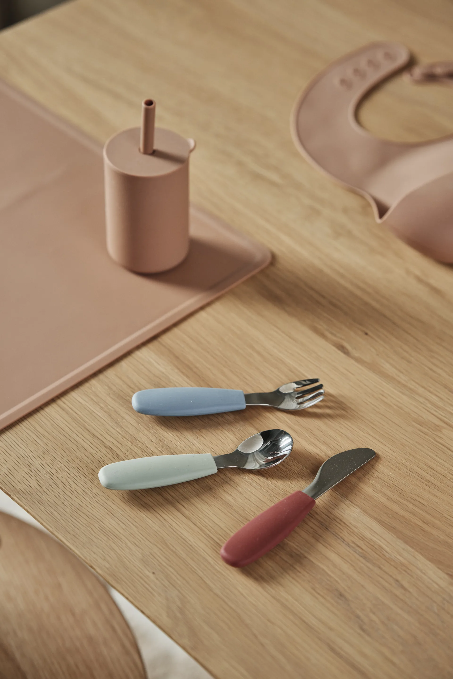 Dine bestickset silikon 3 delar, Green-blue Scandi Living