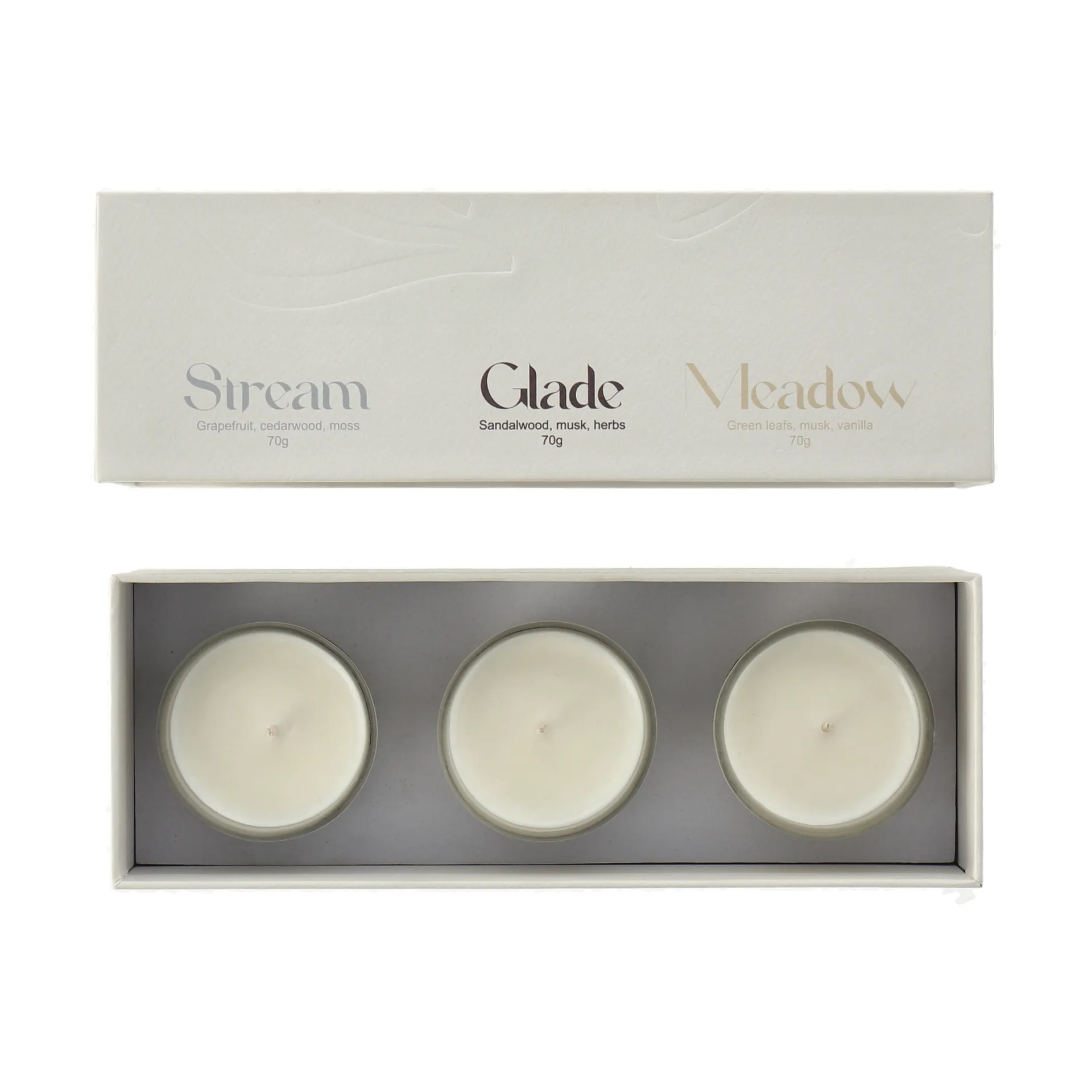 Presentförpackning doftljus 70g 3-pack, Stream/Glade/Meadow Scandi Living