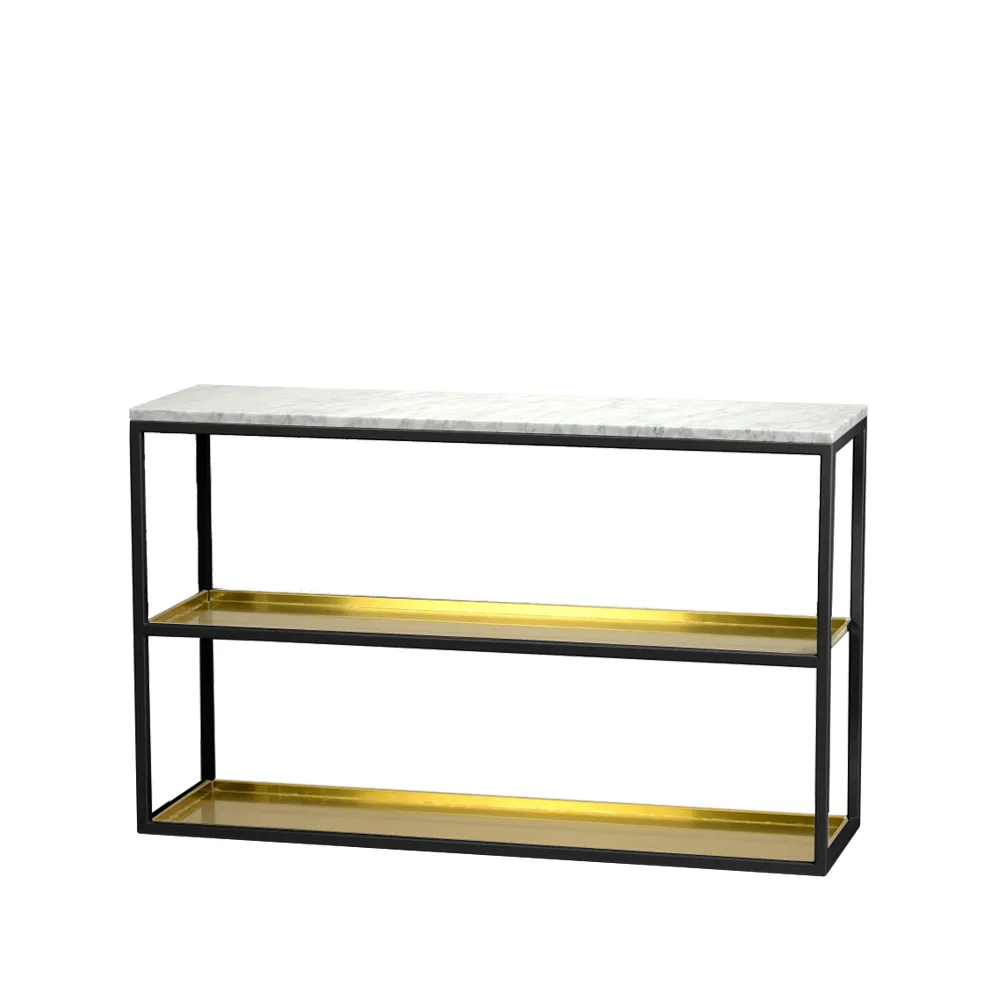 Scherlin konsolbord 11, Marmor vit, svartlackat stativ med hyllplan Scherlin