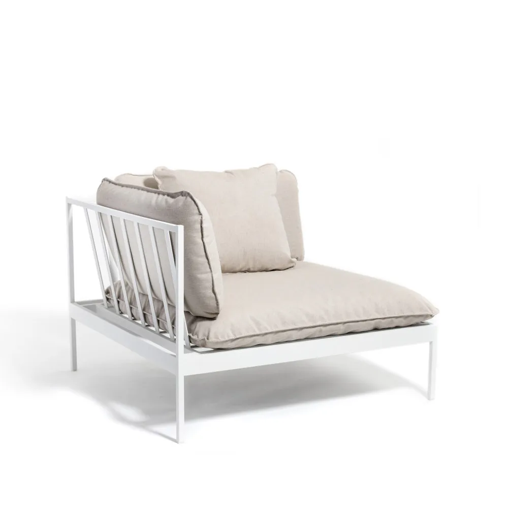Bönan modulsoffa, Sunbrella Ashe light grey, hörndel, ljusgrå aluminium ram Skargaarden