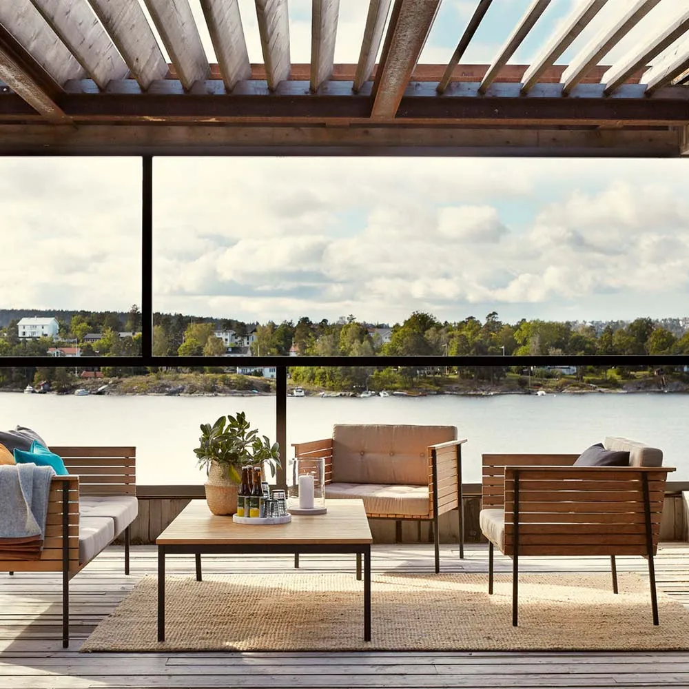 Häringe loungefåtölj, Sunbrella Natté Nature Grey-teak-svart Skargaarden