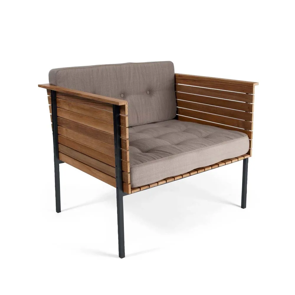 Häringe loungefåtölj, Sunbrella Natté Nature Grey-teak-svart Skargaarden