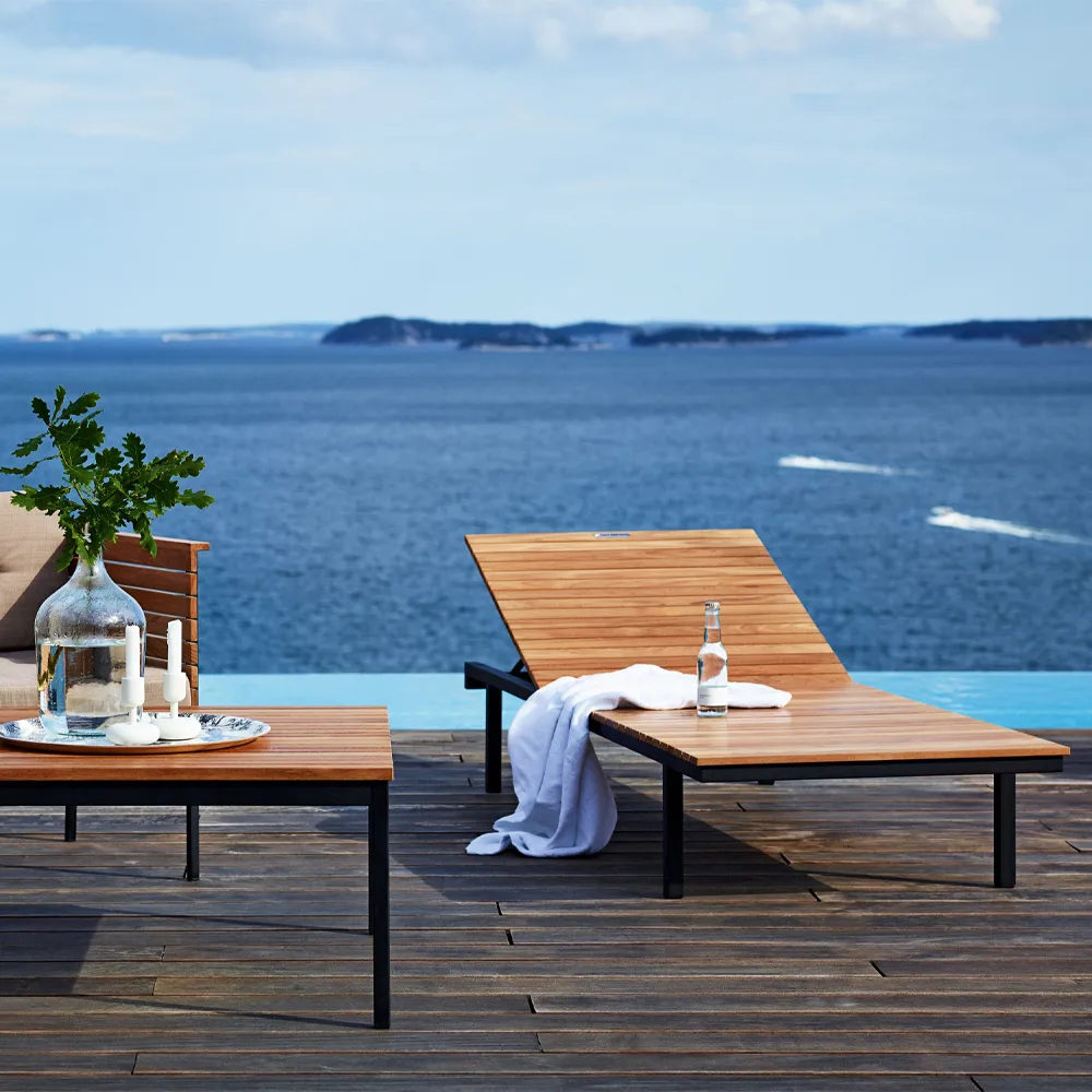Häringe solsäng, Sunbrella Natté Nature Grey-teak-svart Skargaarden