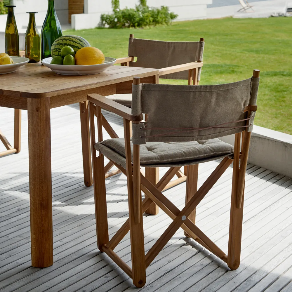 Kryss Dining karmstol, Sunbrella Heritage Leaf green, teak Skargaarden