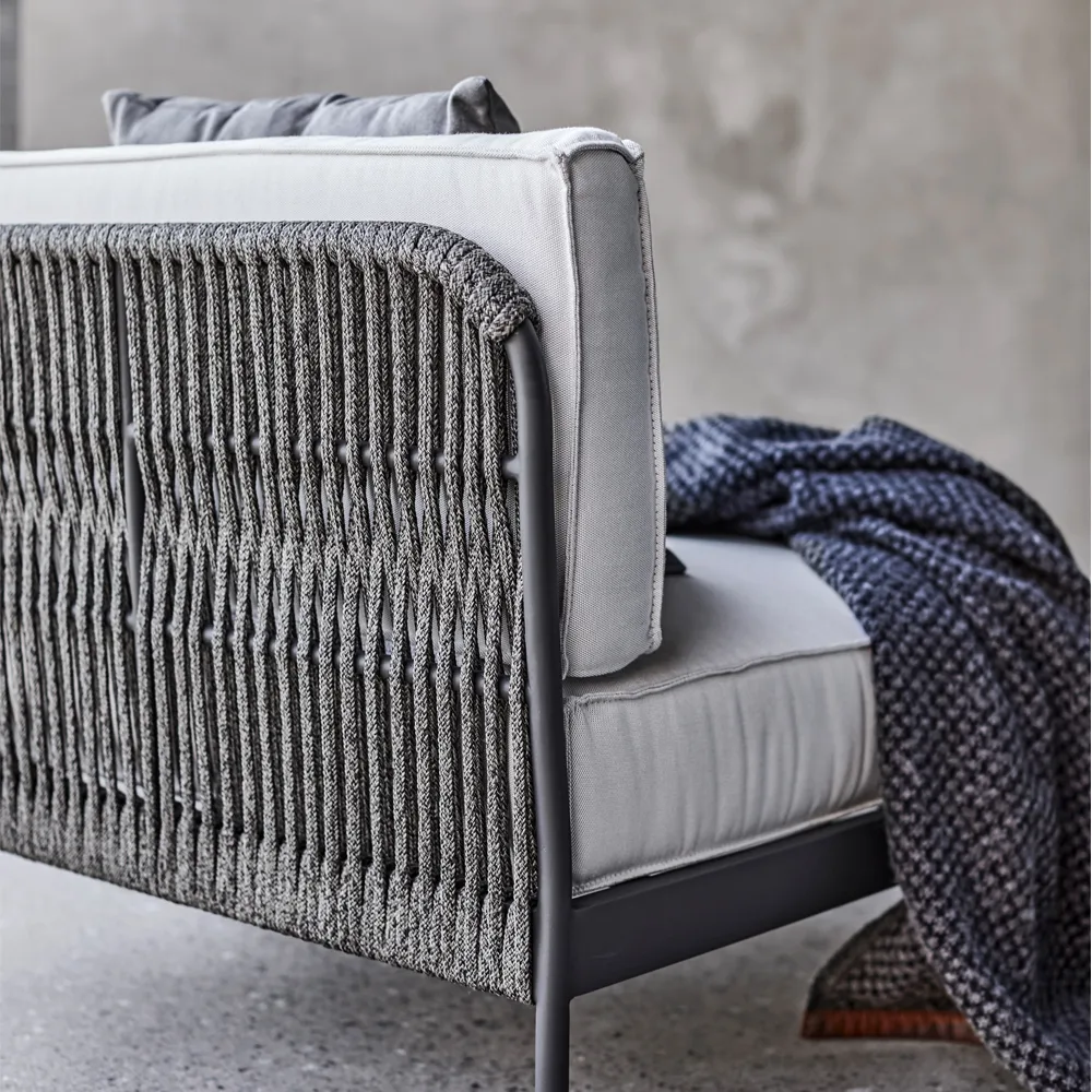 Lidö modulsoffa, Sunbrella Deave silver grey, hörndel, mörkgrå aluminiumram Skargaarden
