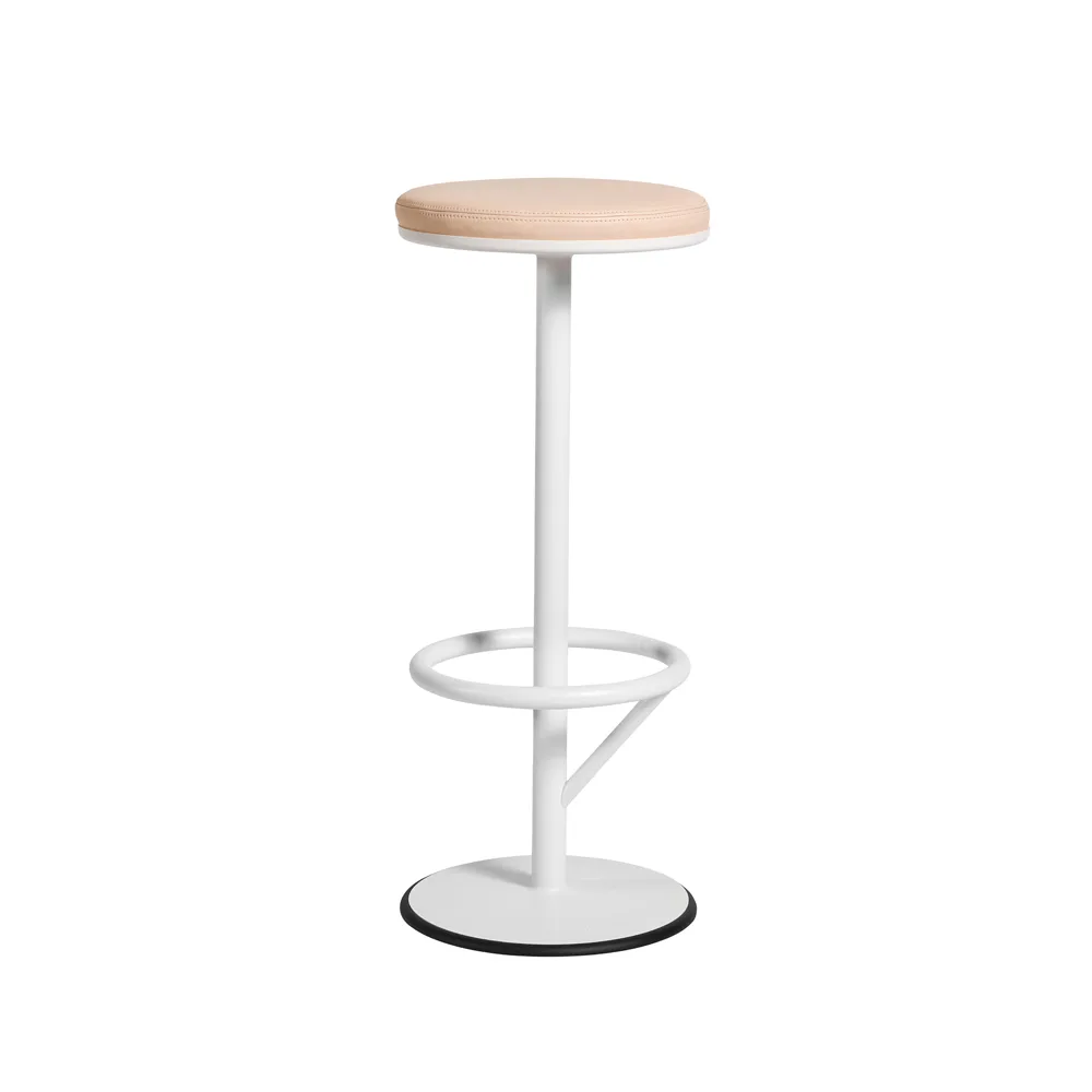 Orbit barpall hög, Vitlack matt, ljusbrunt läder SMD Design