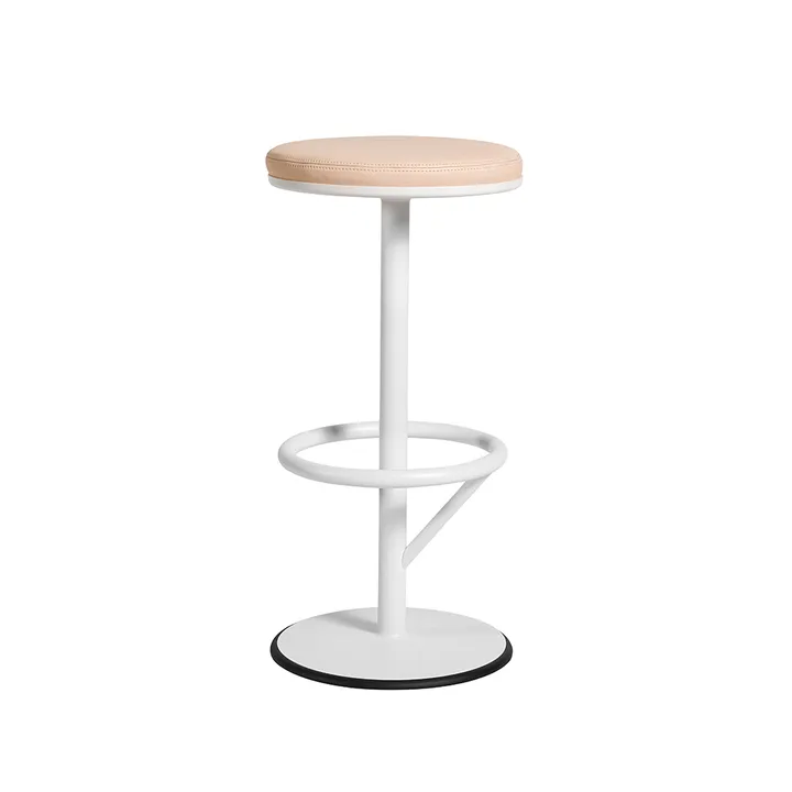 Orbit barpall låg - Vitlack matt, ljusbrunt läder - SMD Design