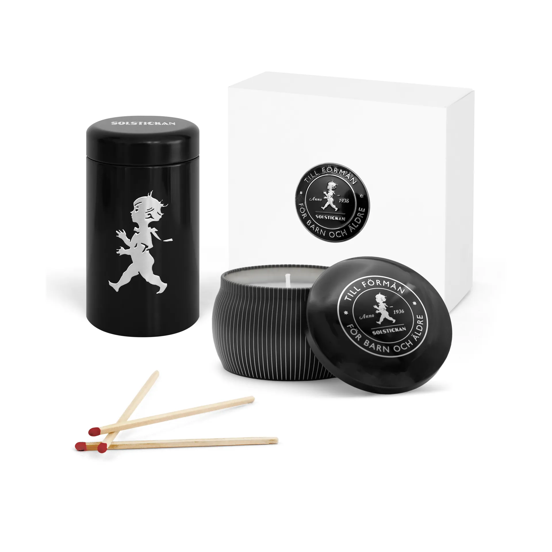 Solstickan presentbox doftljus + tändsticksrör, Svart-doftljus cederträ Solstickan Design