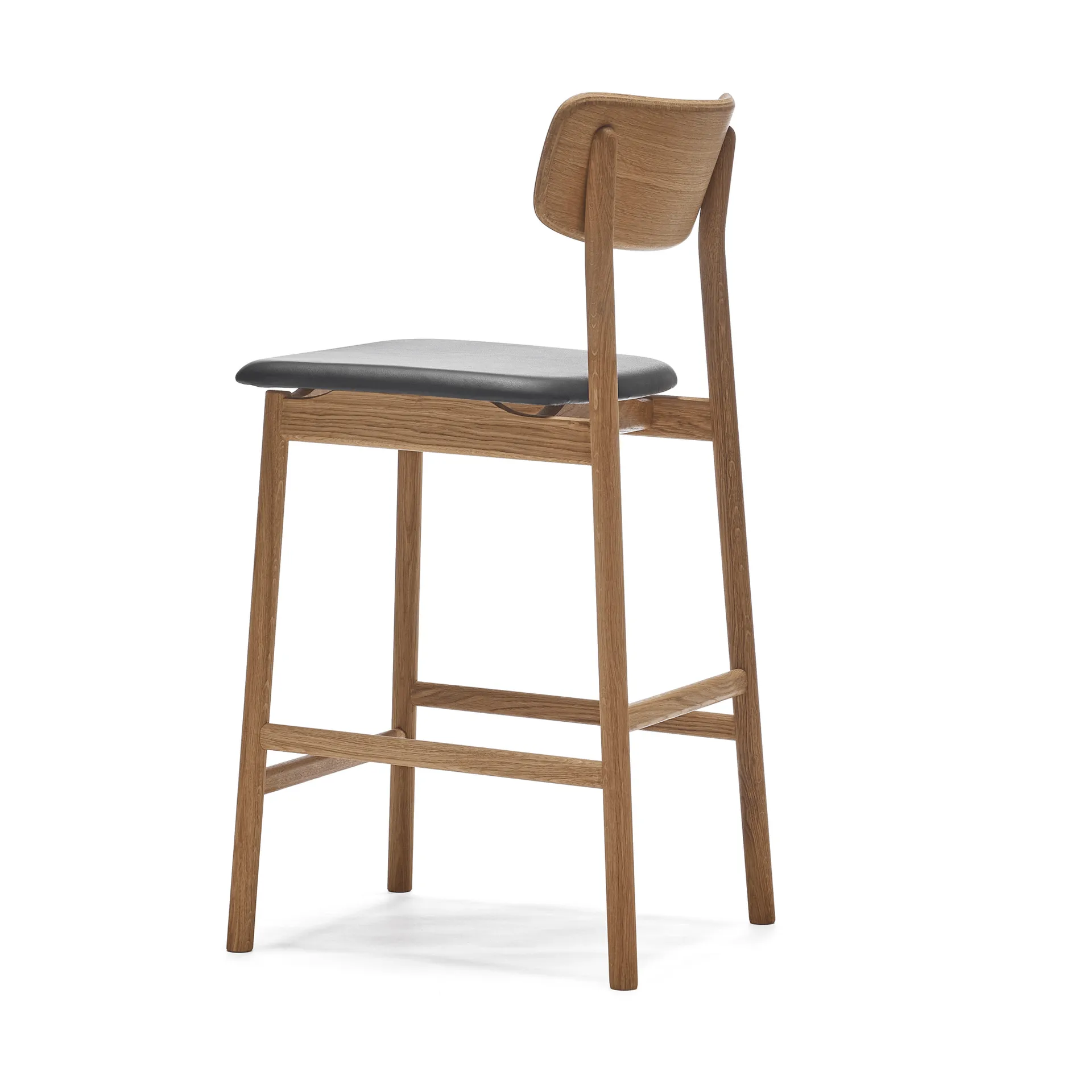 Prima Vista barstol, Läder Elmosoft svart, naturellt oljat ekstativ, 65 cm Stolab