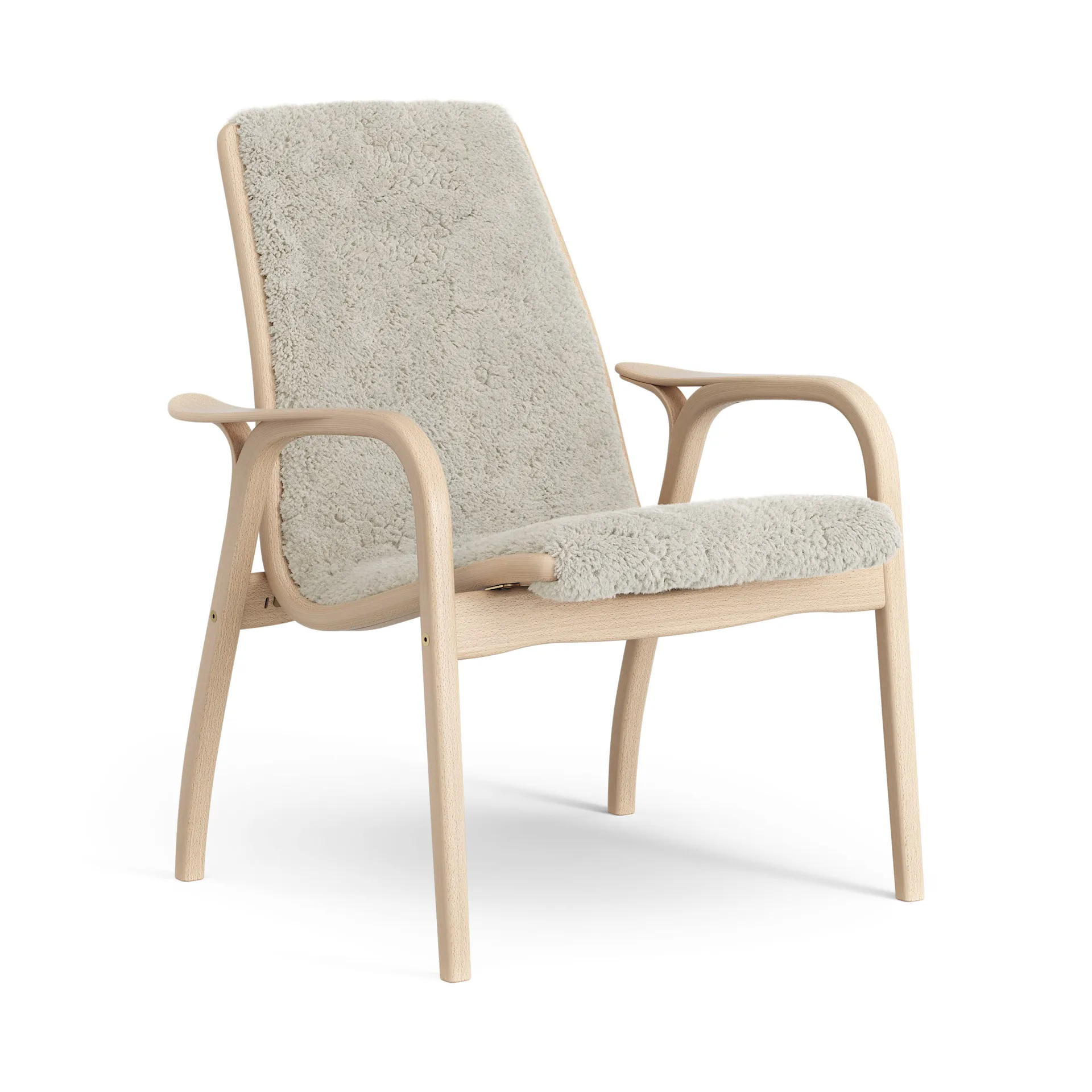 Laminett fåtölj lackad bok/fårskinn, Moonlight (beige) Swedese