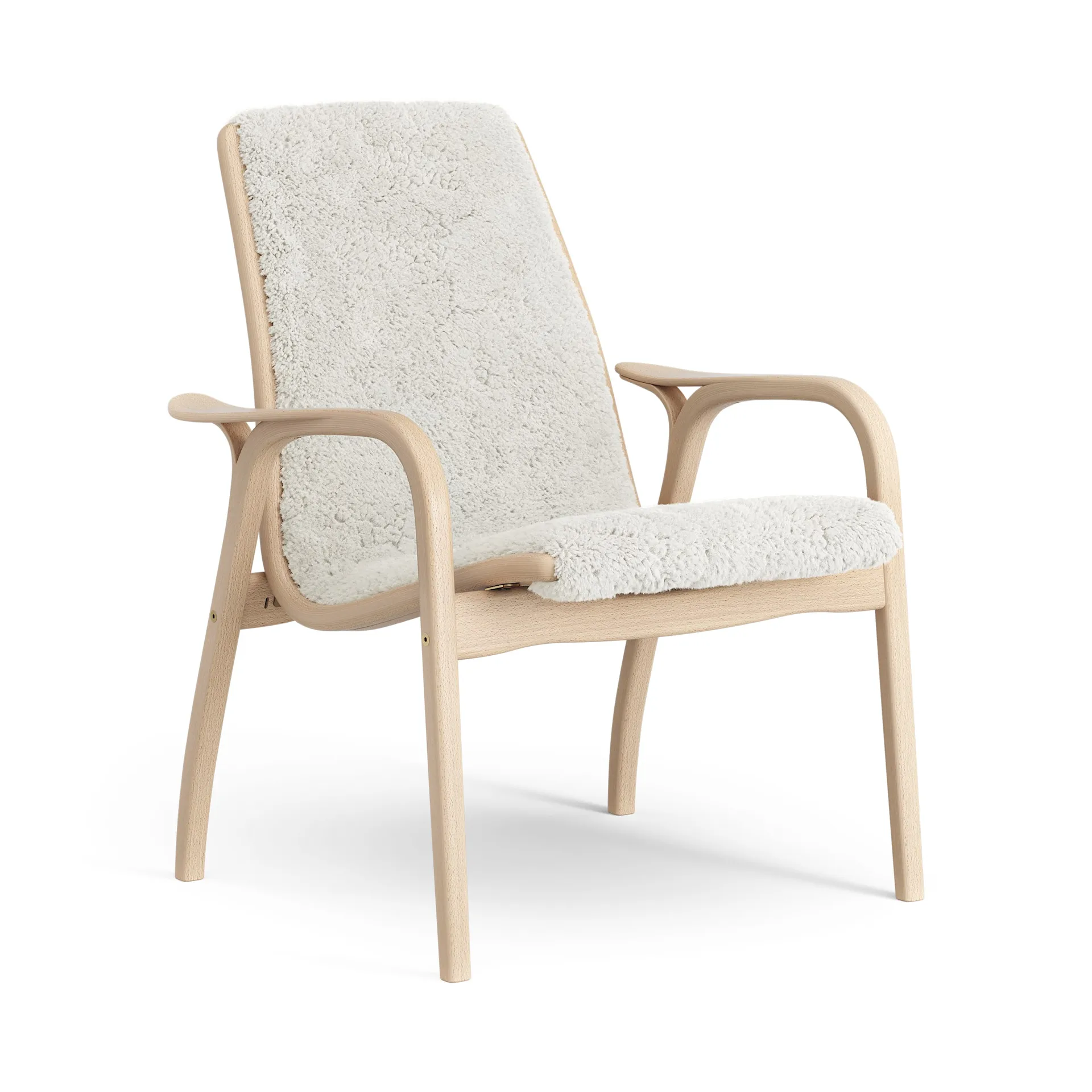 Laminett fåtölj lackad bok/fårskinn, Offwhite (vit) Swedese