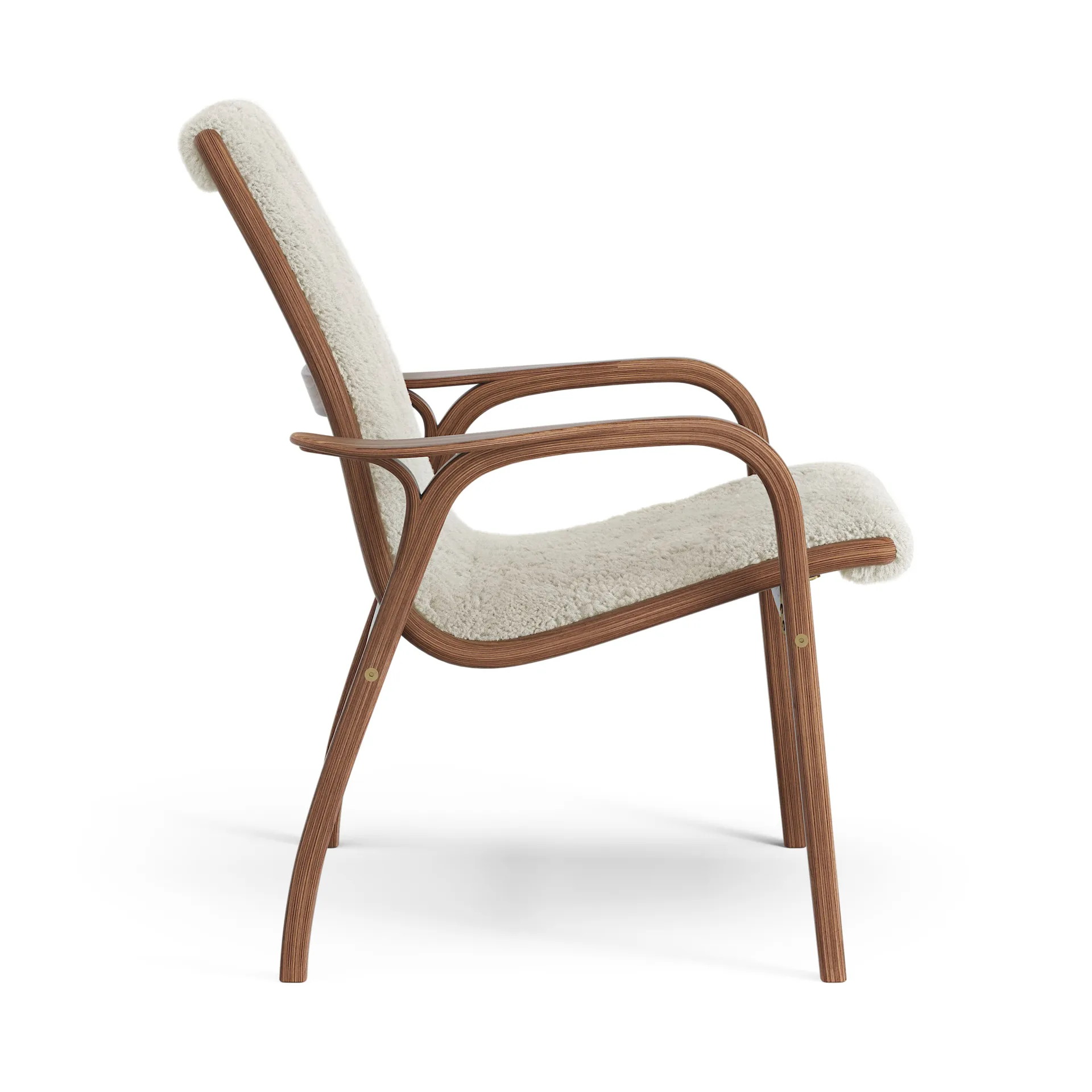 Laminett fåtölj oljad valnöt/fårskinn, Moonlight (beige) Swedese