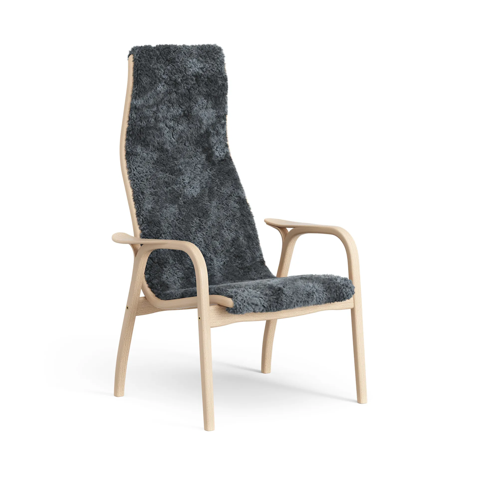 Lamini barnfåtölj lackad bok/fårskinn, Charcoal (mörkgrå) Swedese