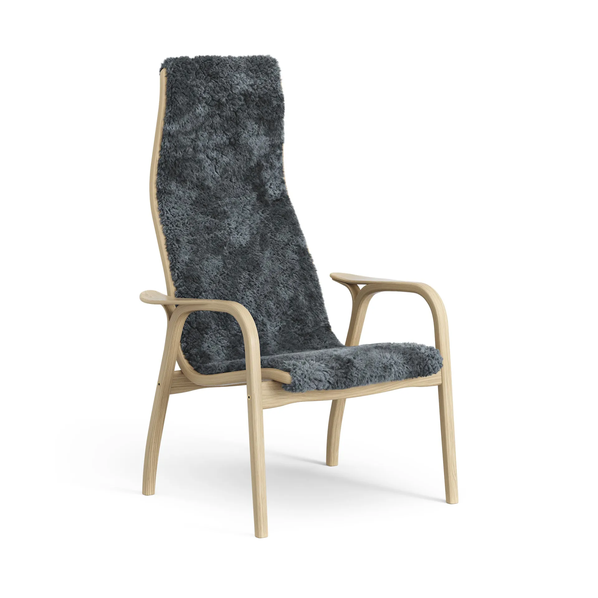 Lamini barnfåtölj lackad ek/fårskinn, Charcoal (mörkgrå) Swedese