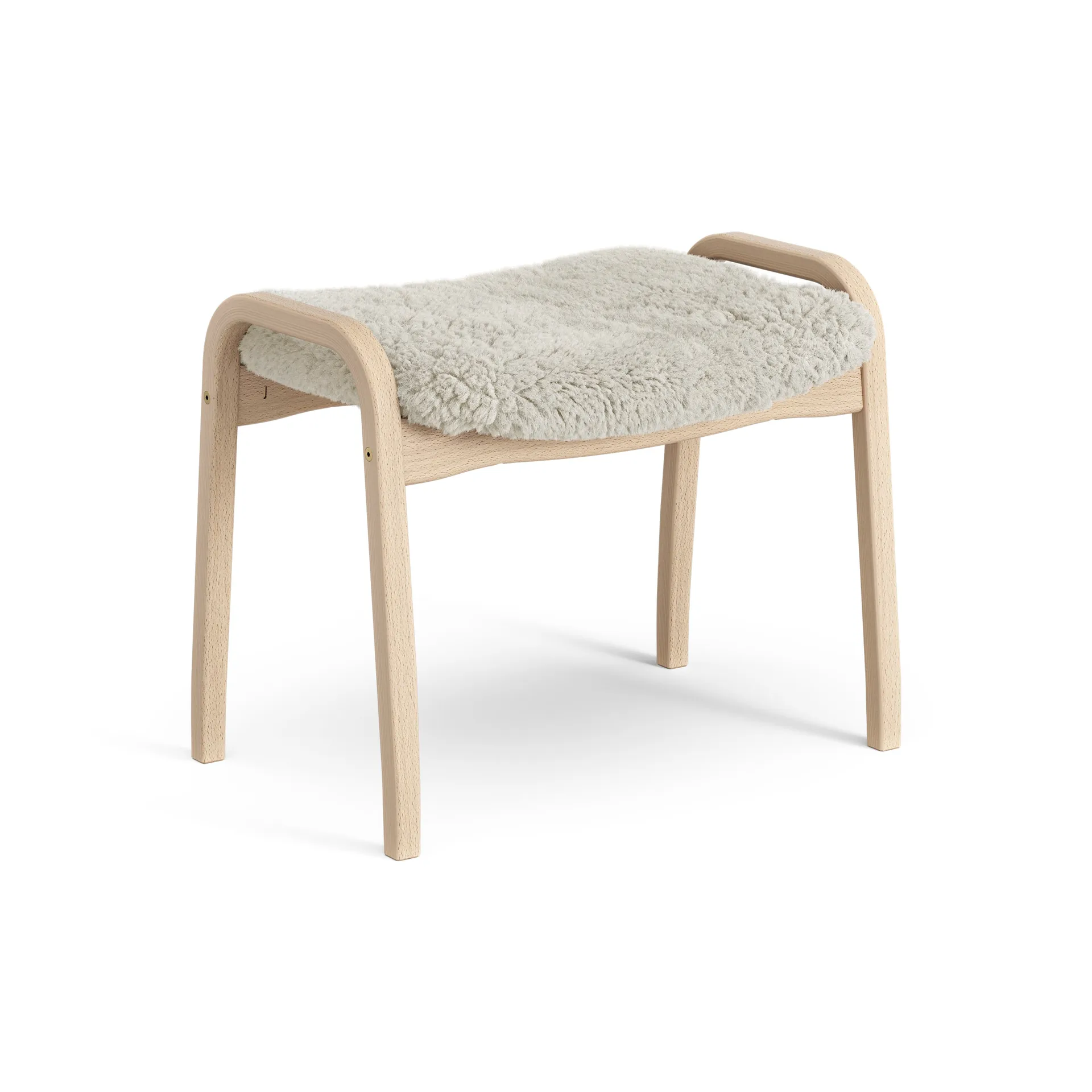 Lamini fotpall till barn lackad bok/fårskinn, Moonlight (beige) Swedese