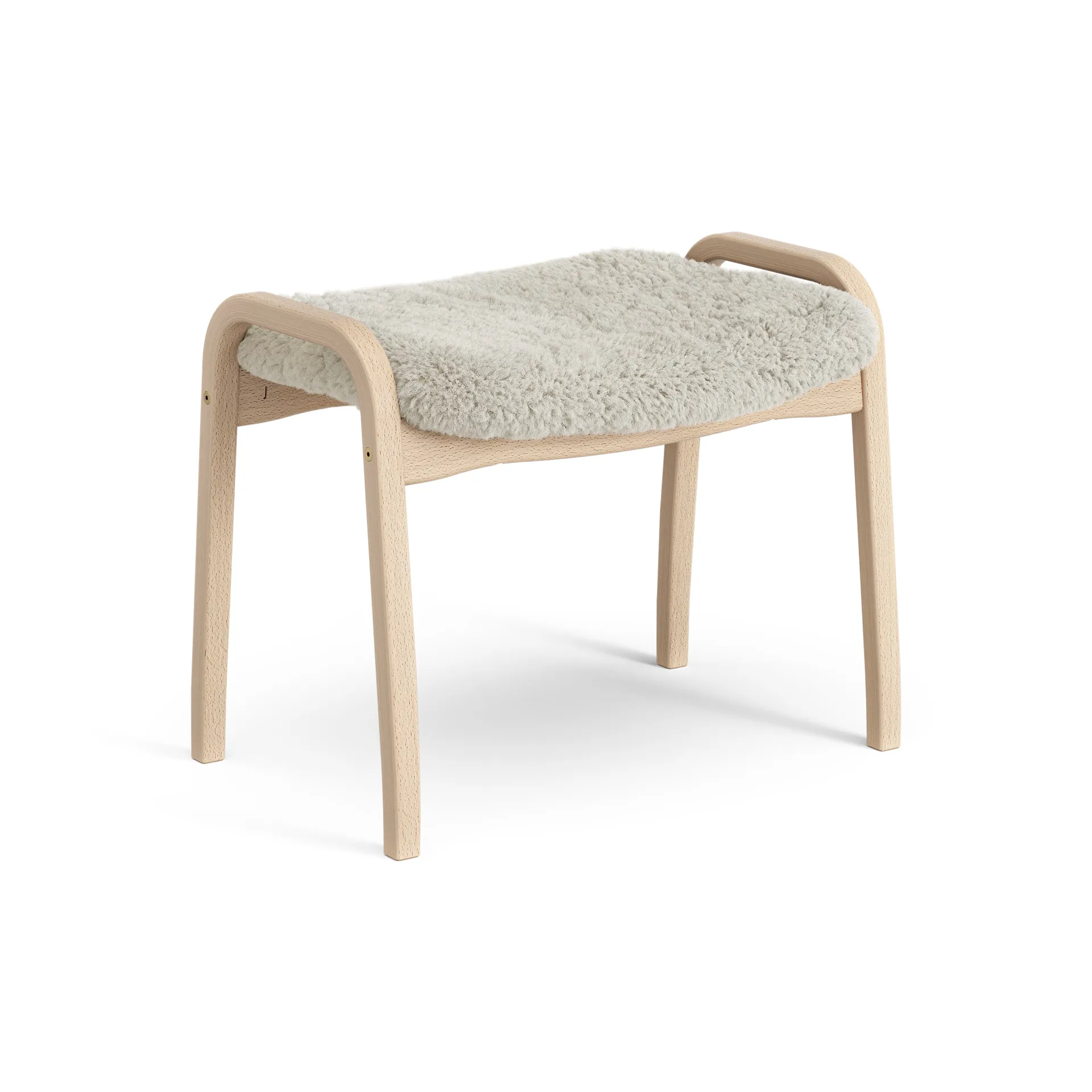 Lamini fotpall till barn lackad bok/fårskinn, Moonlight (beige) Swedese
