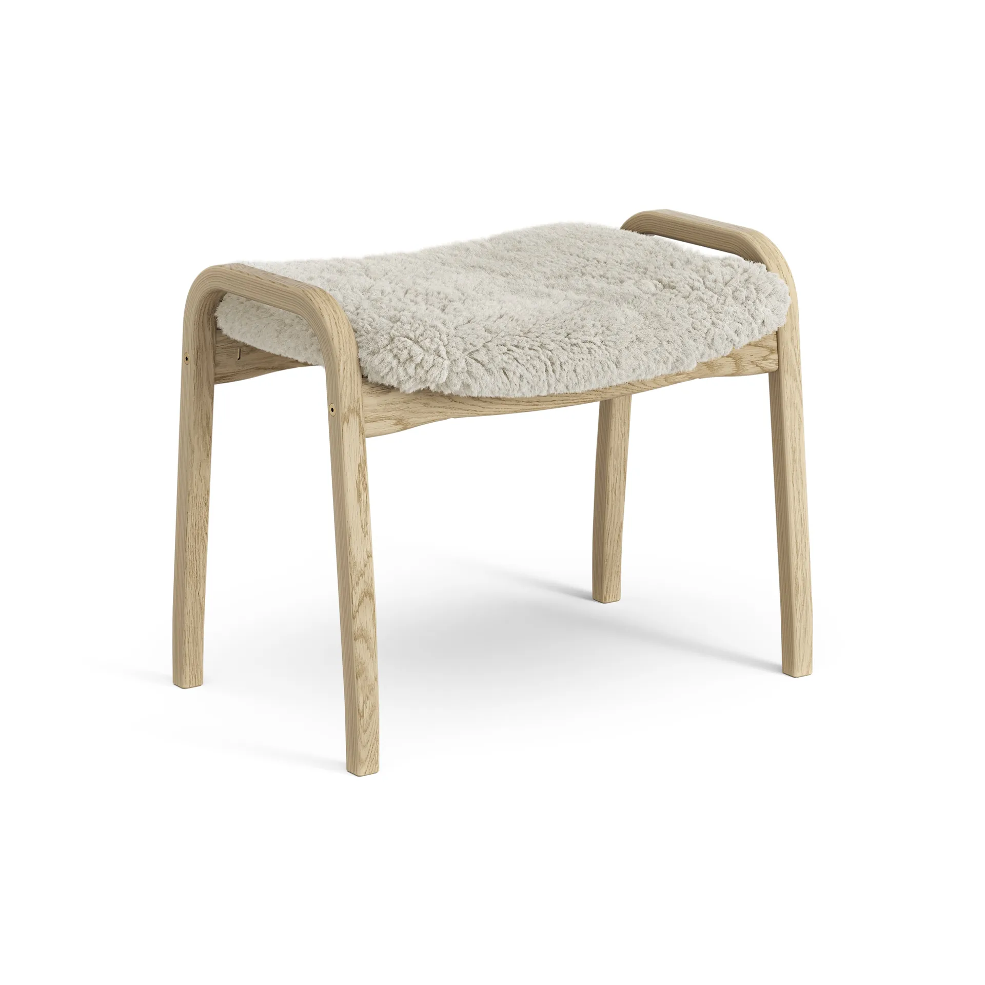 Lamini fotpall till barn lackad ek/fårskinn, Moonlight (beige) Swedese