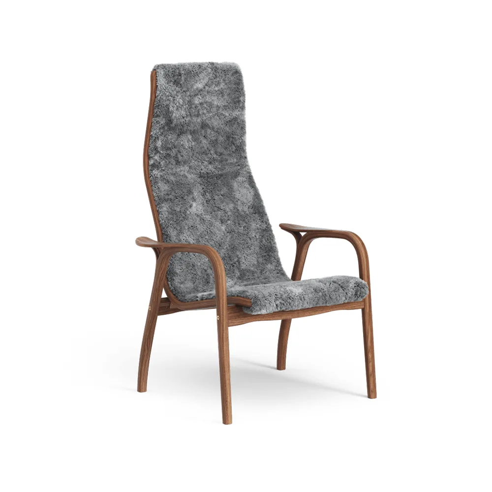 Lamino fåtölj, fårskinn scandinavian grey, lackad valnöt Swedese