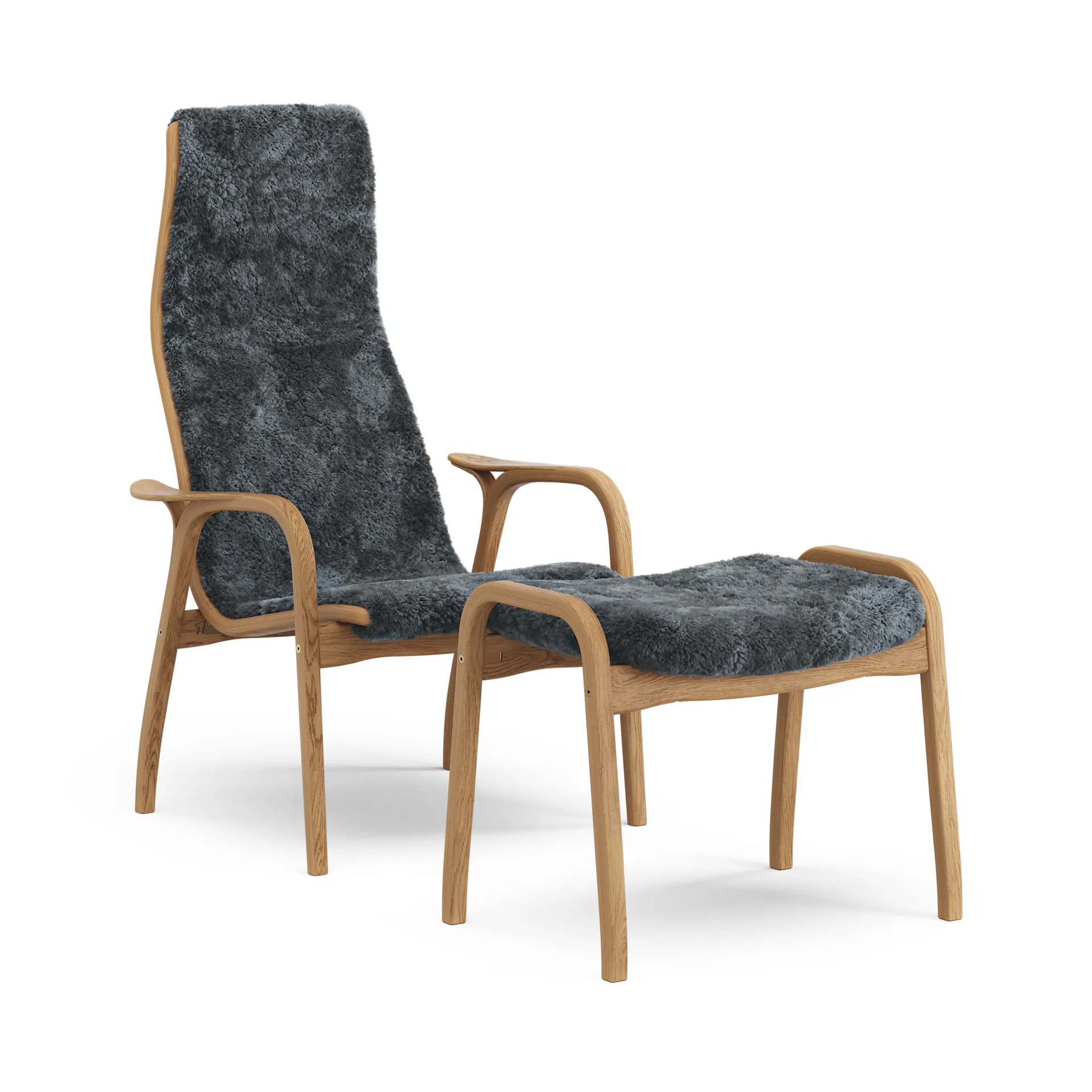 Lamino fåtölj och fotpall oljad ek/fårskinn, Charcoal (mörkgrå) Swedese
