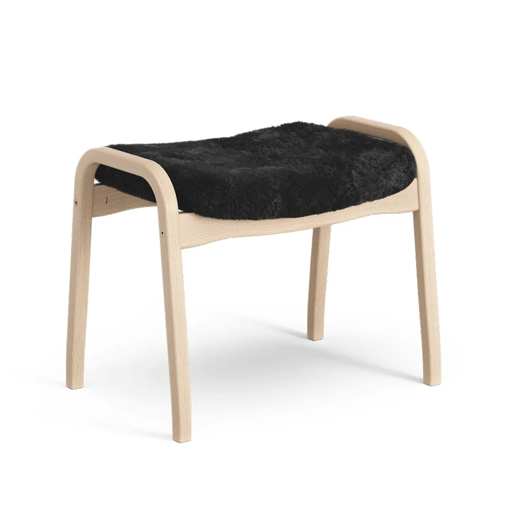Lamino fotpall, Fårskinn black-naturlackad bok Swedese