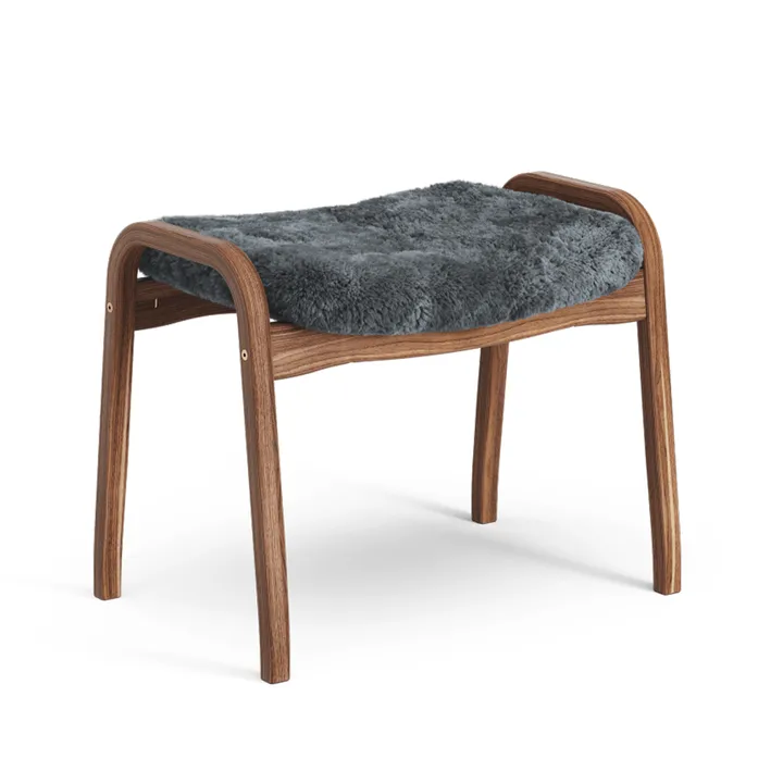 Lamino fotpall - fårskinn charcoal, naturlackad valnöt - Swedese