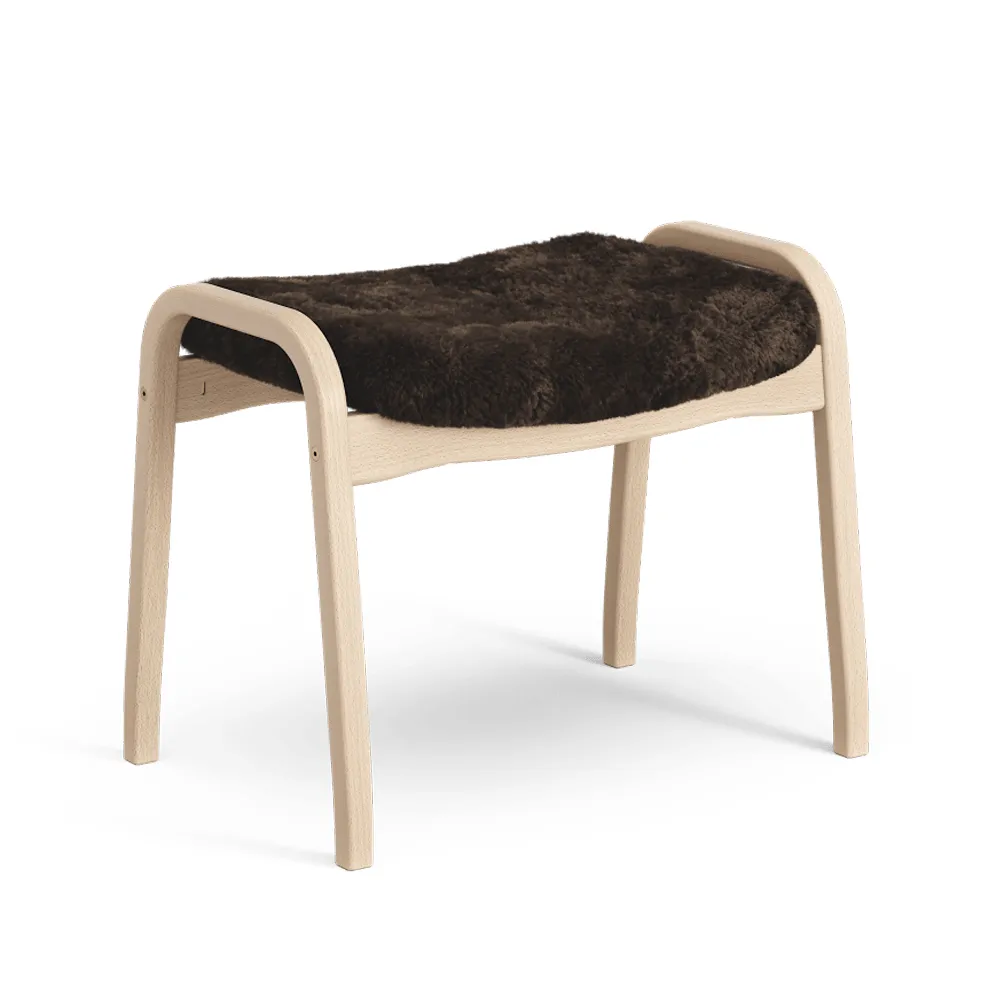 Lamino fotpall, fårskinn espresso, naturlackad bok Swedese