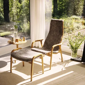 Lamino fotpall - fårskinn scandinavian grey, naturlackad valnöt - Swedese