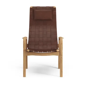 Primo fåtölj hög med nackkudde oljad ek - Remläder brunröd - Swedese
