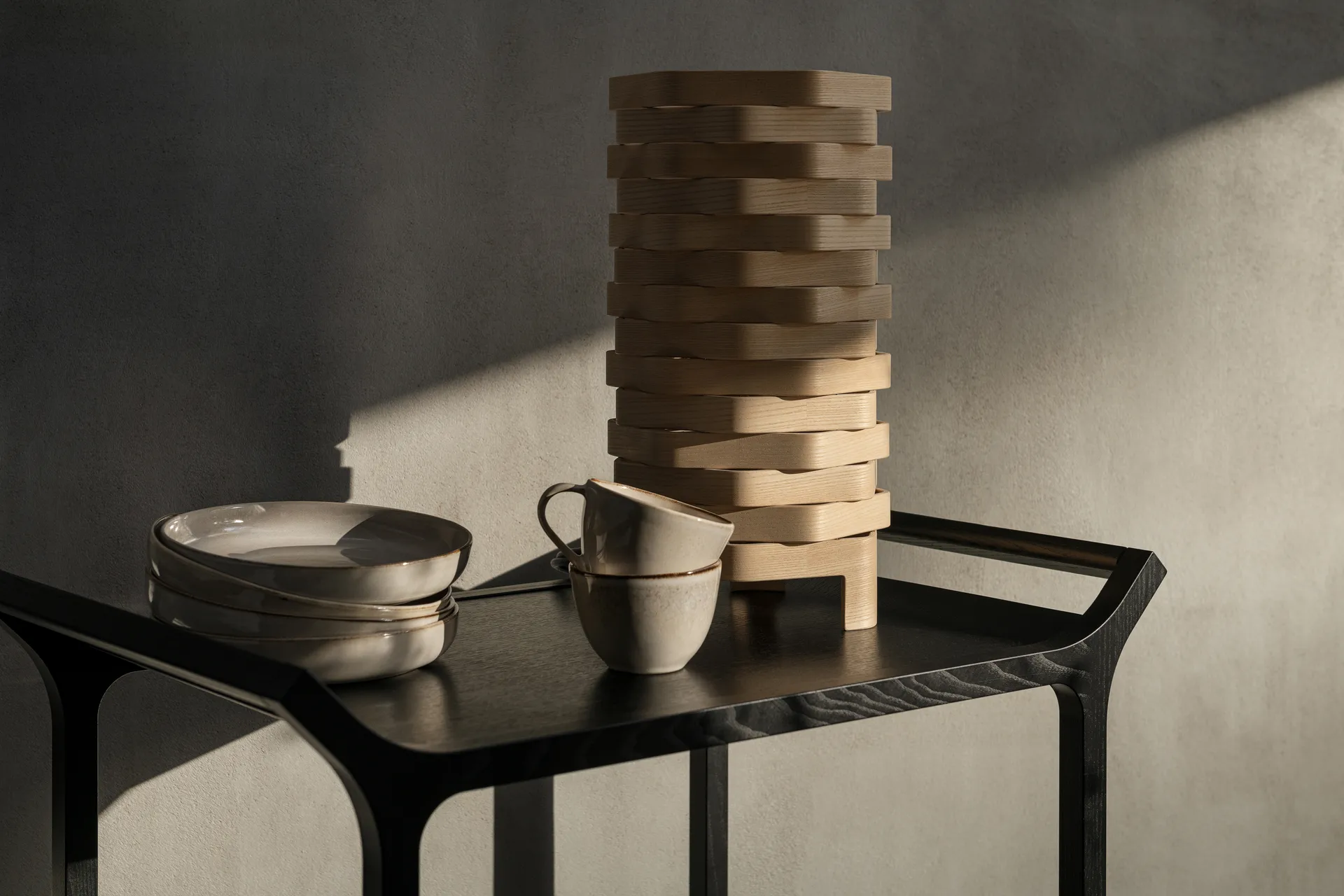 Teatime serveringsvagn, Ask svartlaserad Swedese