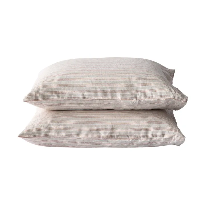 Stonewashed linen örngott 50x60 cm 2-pack - Hazelnut stripe - Tell Me More