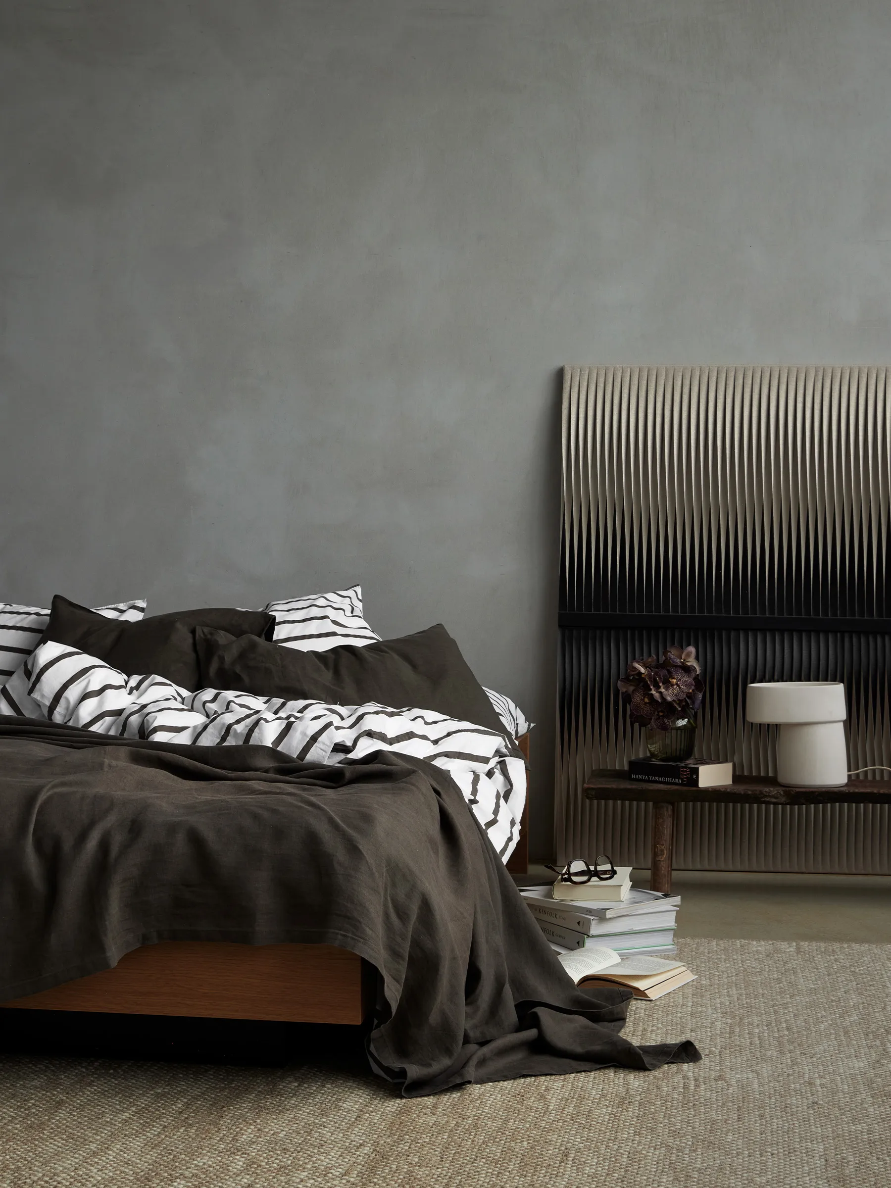 Tell Me More randigt påslakan bomull, Taupe, 220x220 cm Tell Me More