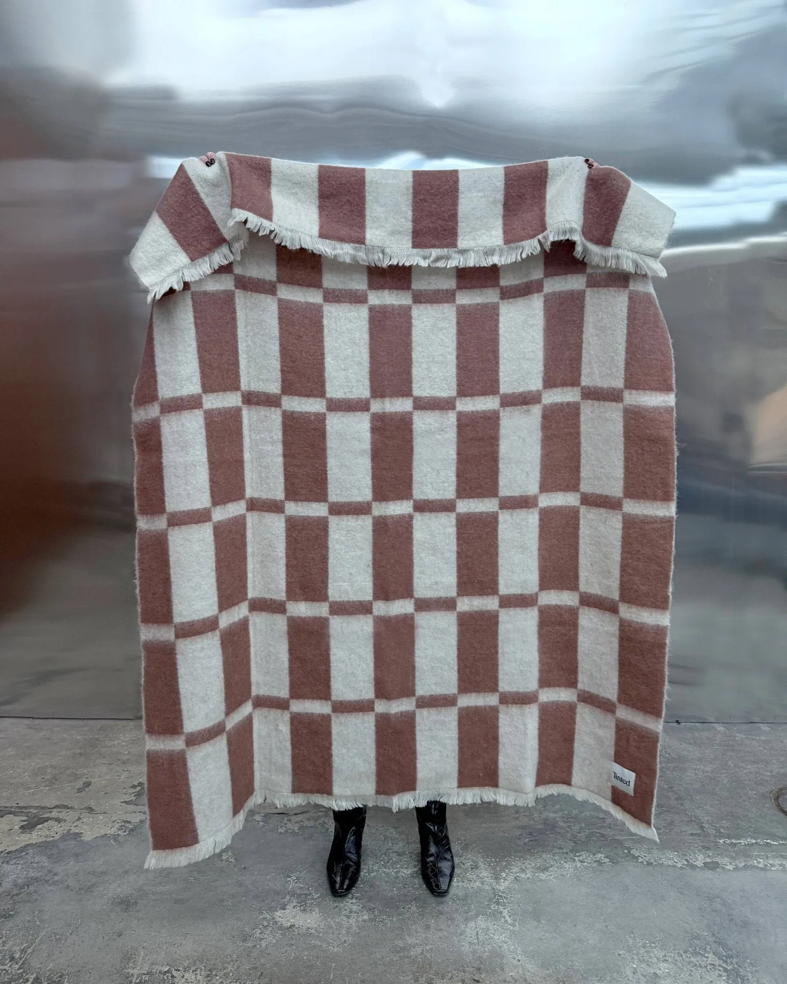 Hallin mohairpläd, Off white-rust, 130x170 cm Tinted